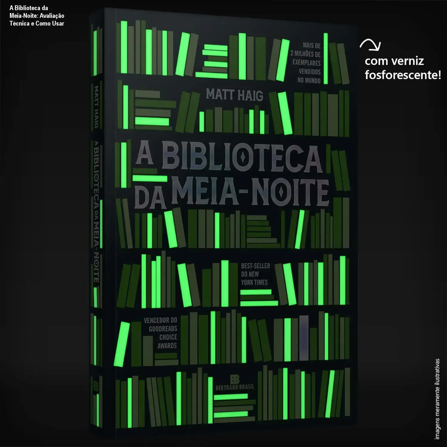 Capa do livro A Biblioteca da Meia-Noite, edição em português, mostrando design vibrante e título destacado