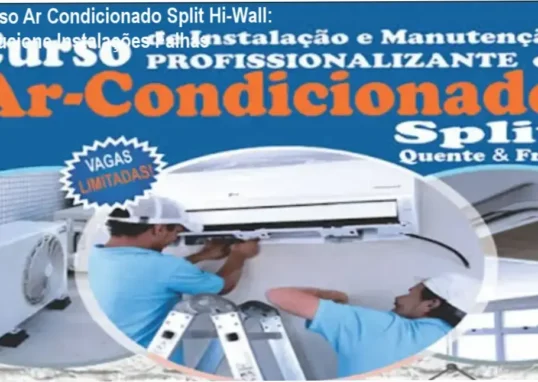 Tela do curso de ar condicionado split Hi-Wall mostrando módulo de instalação prática