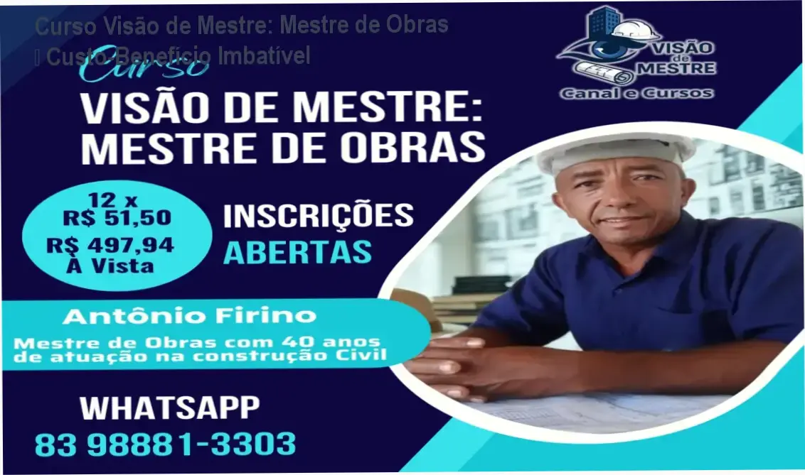Curso Visão de Mestre: Mestre de Obras – garantia de reembolso de 7 dias