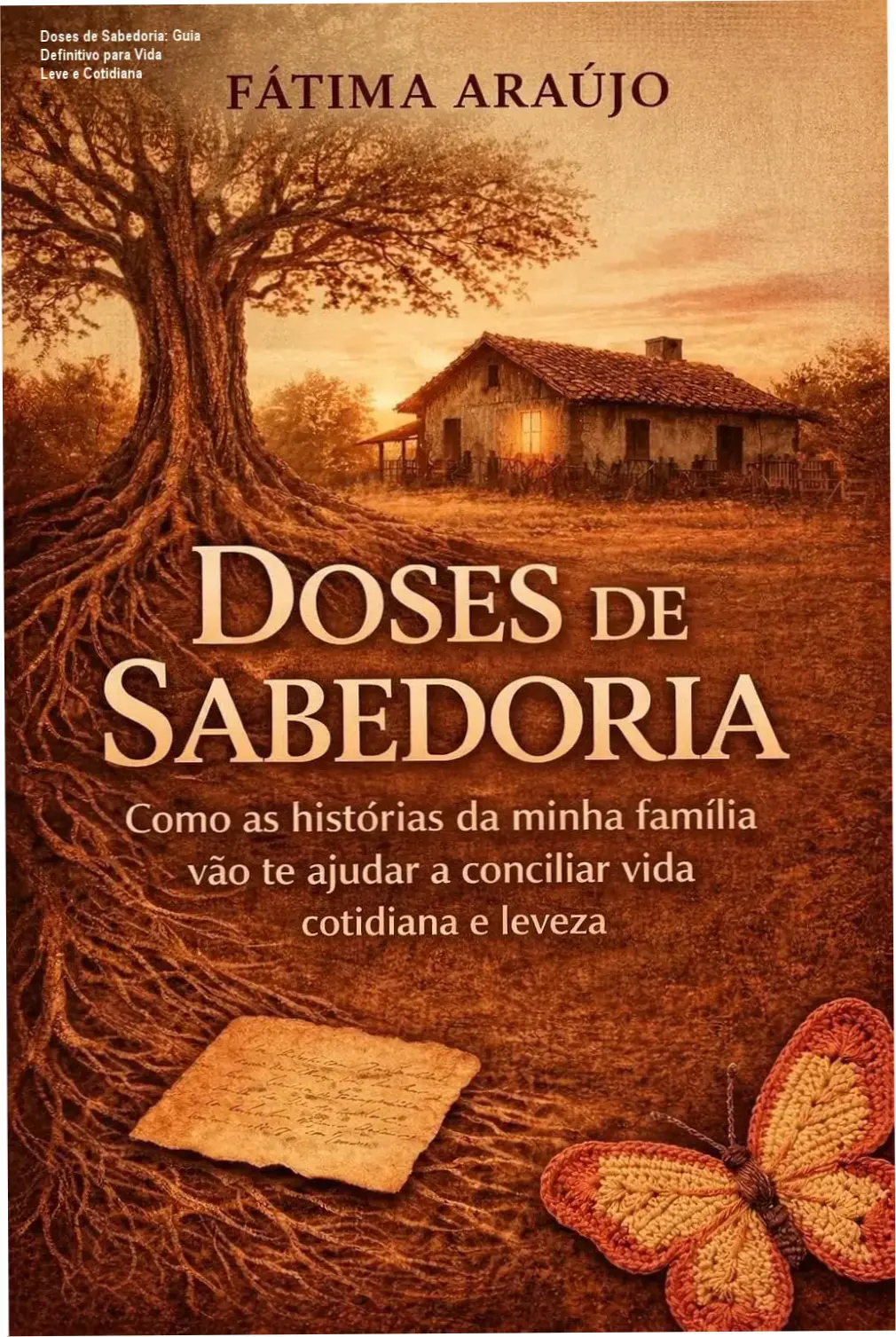 Capa do livro Doses de Sabedoria mostrando família unida e dicas de leveza cotidiana