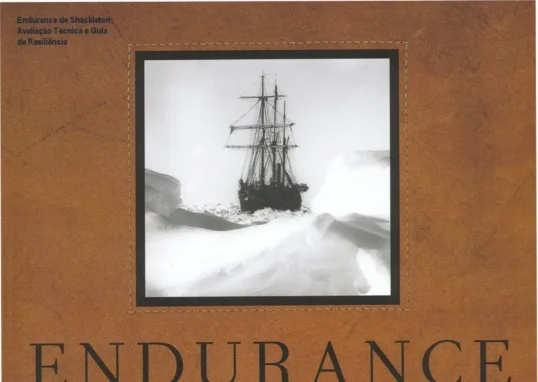 Capa do livro Endurance de Shackleton com fotos históricas da expedição antártica