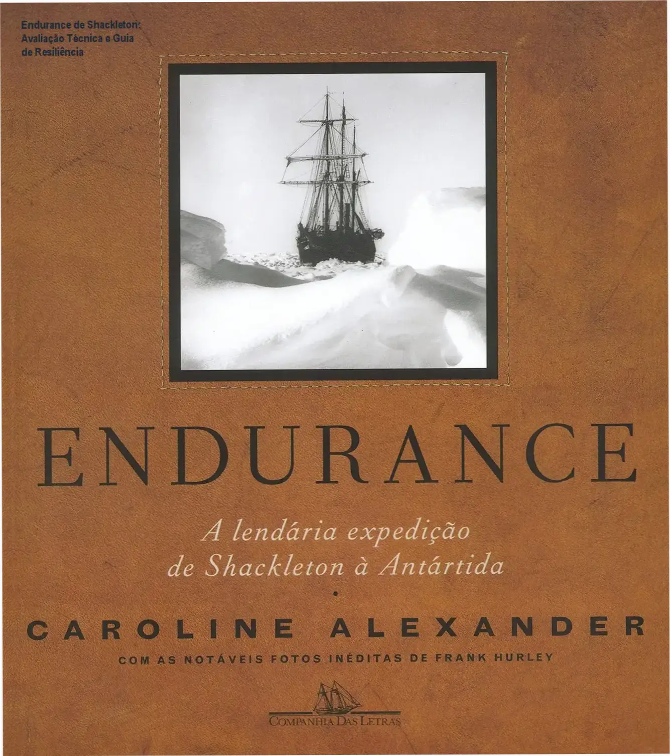 Capa do livro Endurance de Shackleton com fotos históricas da expedição antártica