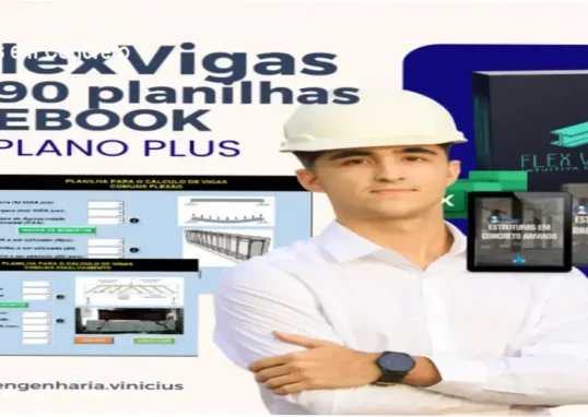 Tela da planilha FlexVigas mostrando cálculo automático de vigas de concreto armado