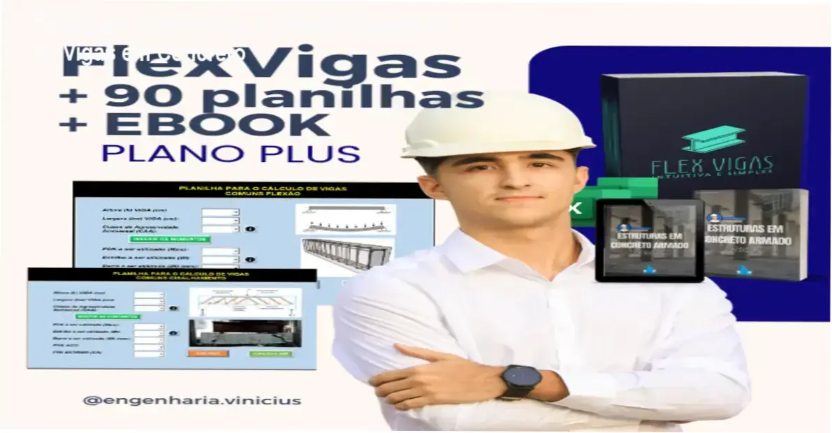 Tela da planilha FlexVigas mostrando cálculo automático de vigas de concreto armado