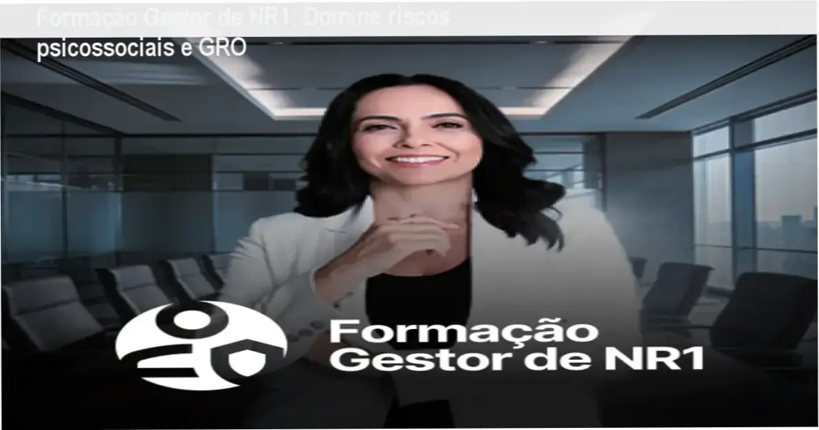 Capa da Formação Gestor de NR1 de Izabella Camargo mostrando documentos de SST e saúde mental corporativa