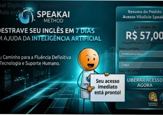 Tela do curso Método SpeakAI mostrando frases práticas para destravar a fala em inglês