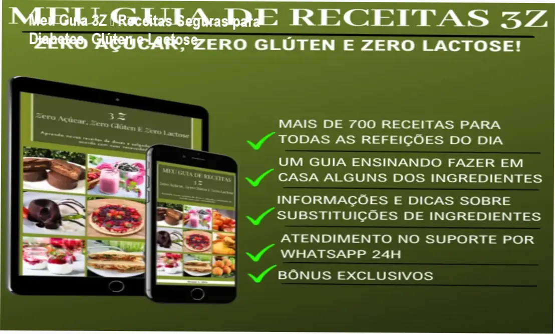 Capa do ebook Meu Guia de Receitas 3Z com receitas sem açúcar, glúten e lactose