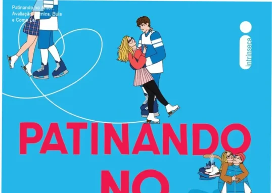 Capa do livro Patinando no Amor, com ilustração de patins e coração ao fundo