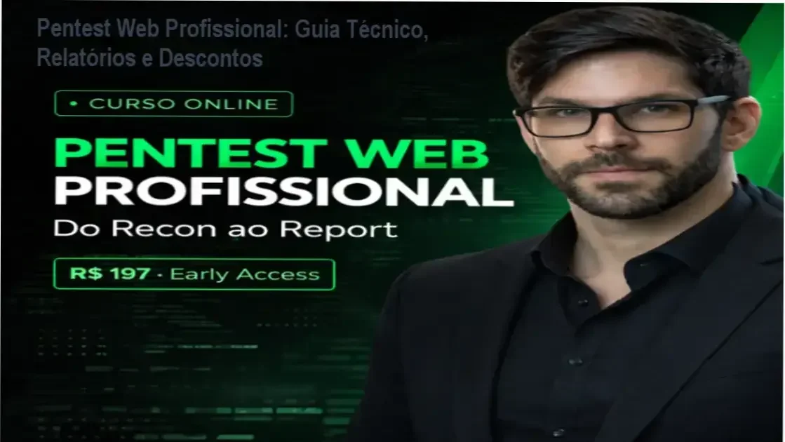 Imagem promocional do curso Pentest Web Profissional mostrando oferta de cupom e benefícios do treinamento