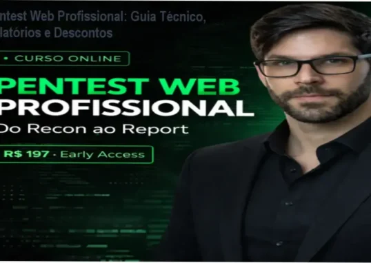 Imagem promocional do curso Pentest Web Profissional mostrando oferta de cupom e benefícios do treinamento