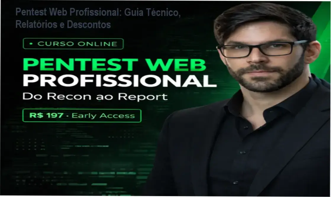 Imagem promocional do curso Pentest Web Profissional mostrando oferta de cupom e benefícios do treinamento