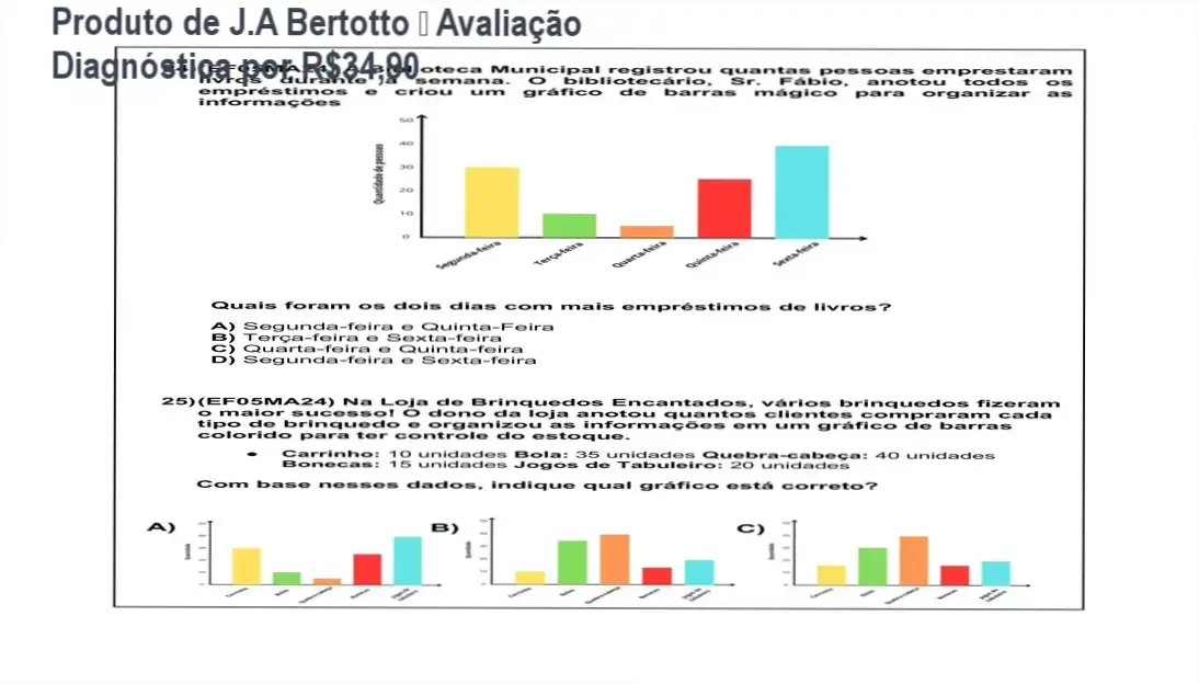 Produto de J.A Bertotto – garantia de devolução, avaliação diagnóstica editável para professores