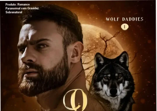 Capa do eBook romance paranormal mostrando casal alfa lobisomem e gestação sobrenatural