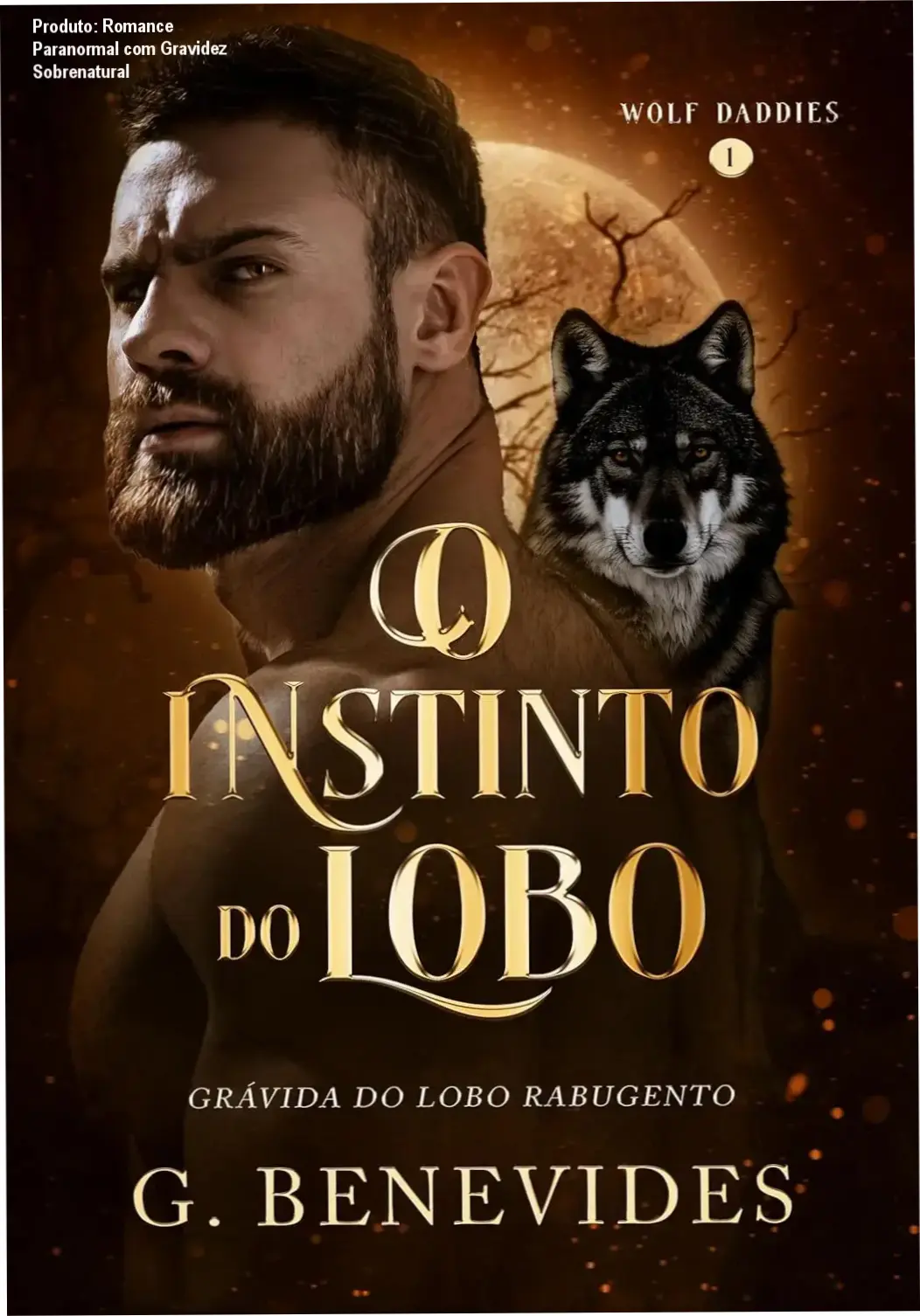 Capa do eBook romance paranormal mostrando casal alfa lobisomem e gestação sobrenatural