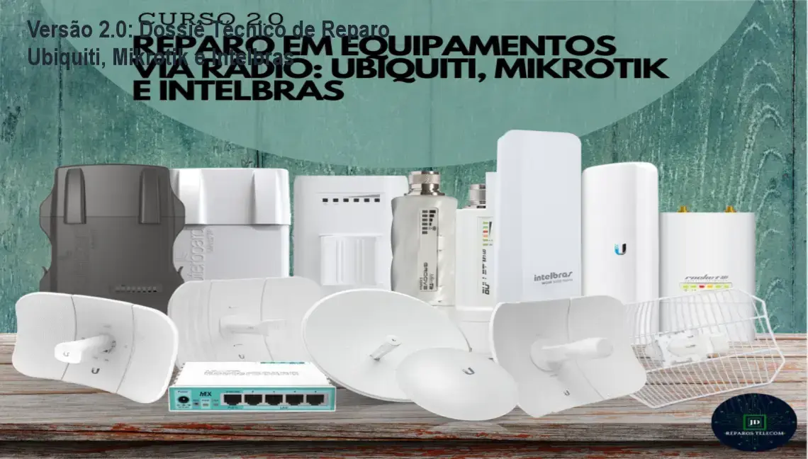 Tela do curso Versão 2.0 mostrando diagnóstico de placa Ubiquiti