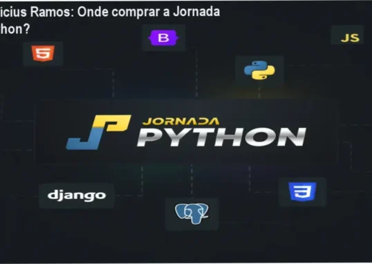 Imagem mostrando o logo da Jornada Python e Vinícius Ramos, indicando onde comprar o curso online.