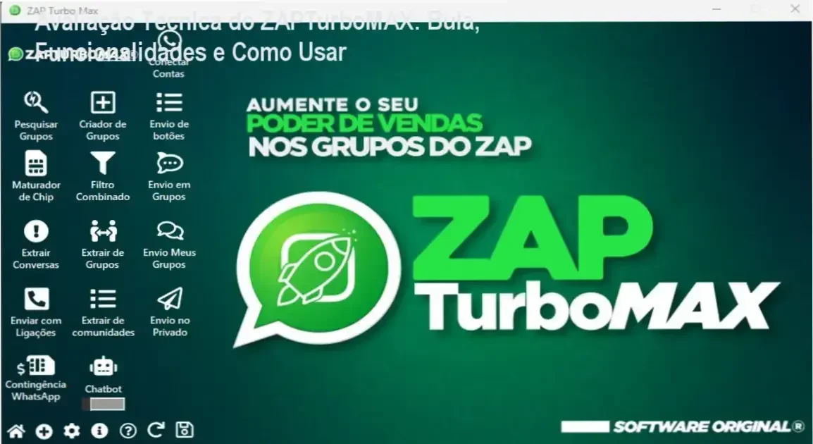 Tela do ZAPTurboMAX mostrando automação de mensagens e chatbot IA