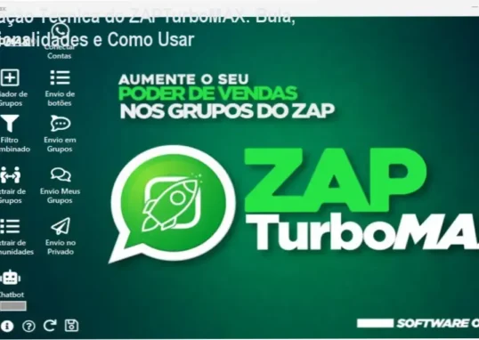 Tela do ZAPTurboMAX mostrando automação de mensagens e chatbot IA