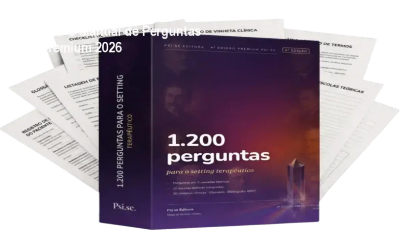 Capa digital do livro '1.200 Perguntas para o Setting Terapêutico - 4ª Edição Premium' com destaque para as 10 escolas teóricas integradas