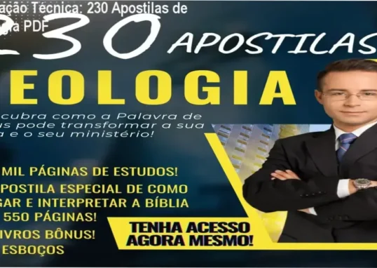 Capa digital das 230 apostilas de teologia em PDF com indicação de bônus e esboços de pregação