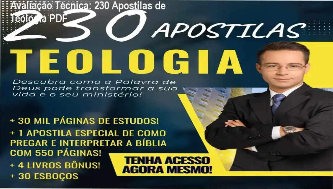 Capa digital das 230 apostilas de teologia em PDF com indicação de bônus e esboços de pregação