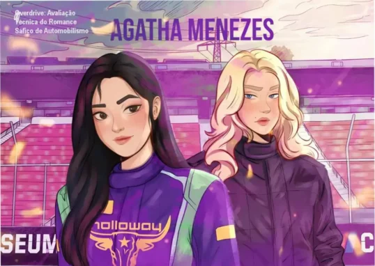 Duas mulheres estrategistas em meio a circuitos de Fórmula 1, representando a química 'enemies to lovers'