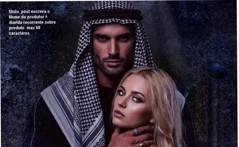Capa do eBook A Prisioneira do Sheik dos Diamantes mostrando a protagonista Safya enfrentando o sheik bilionário Fahad Al-Jawhara