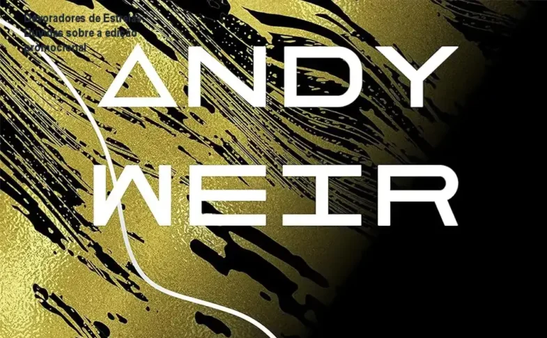 Capa do livro Devoradores de Estrelas de Andy Weir mostrando a nave Hail Mary no espaço