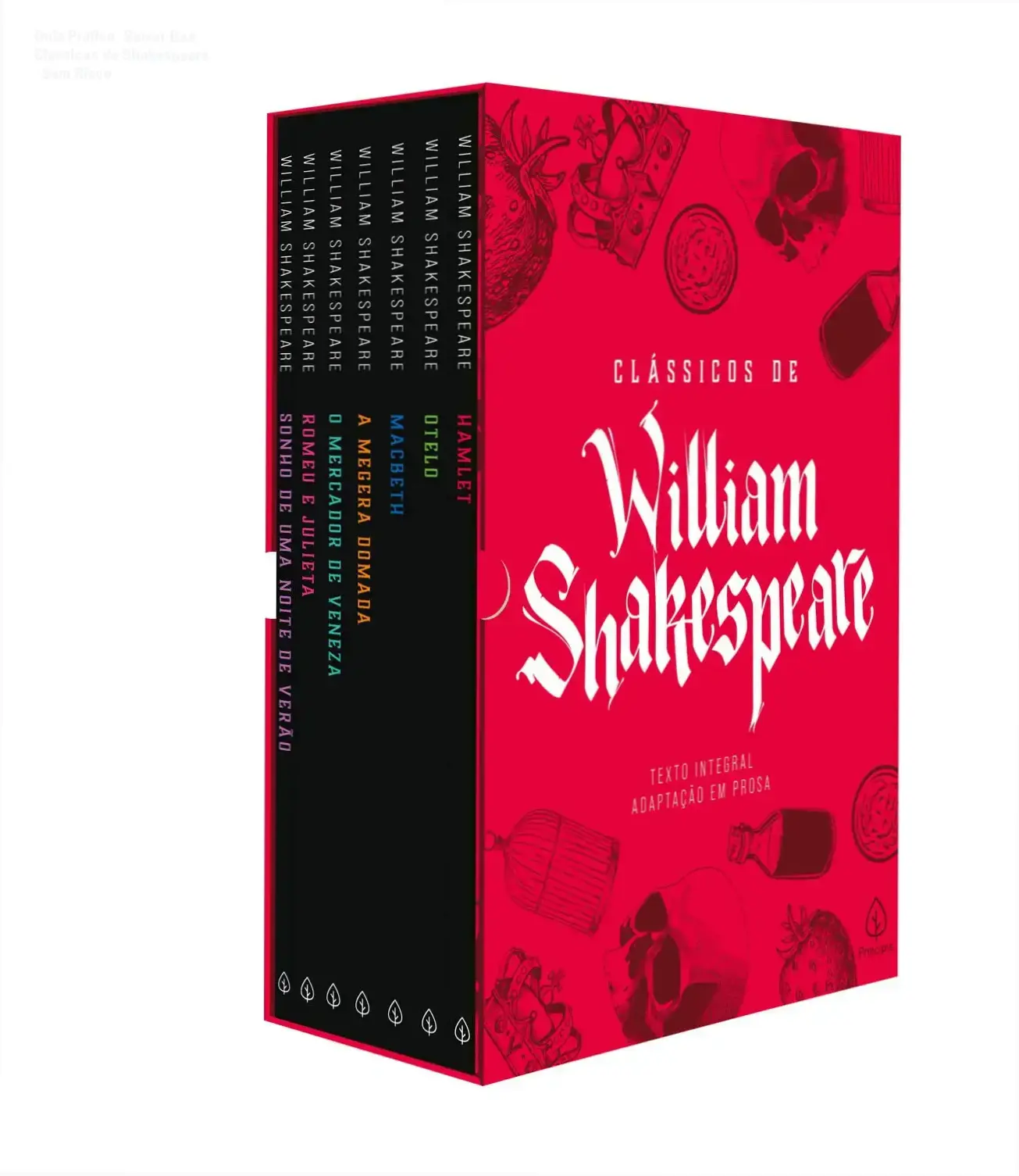 Caixa com as obras completas de William Shakespeare traduzidas por Júlio Emílio Braz