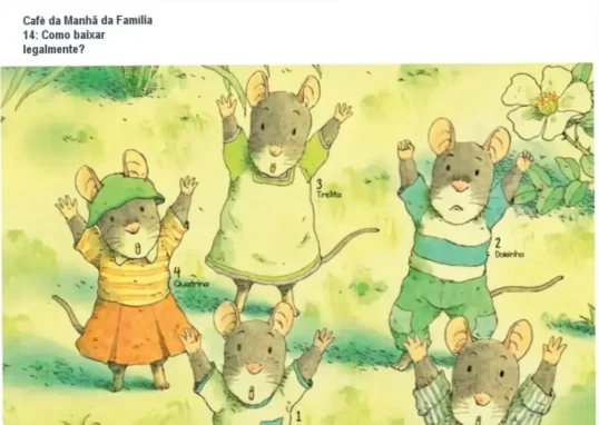 Capa do livro Café da Manhã da Família 14 mostrando os ratinhos preparando o café da manhã no bosque
