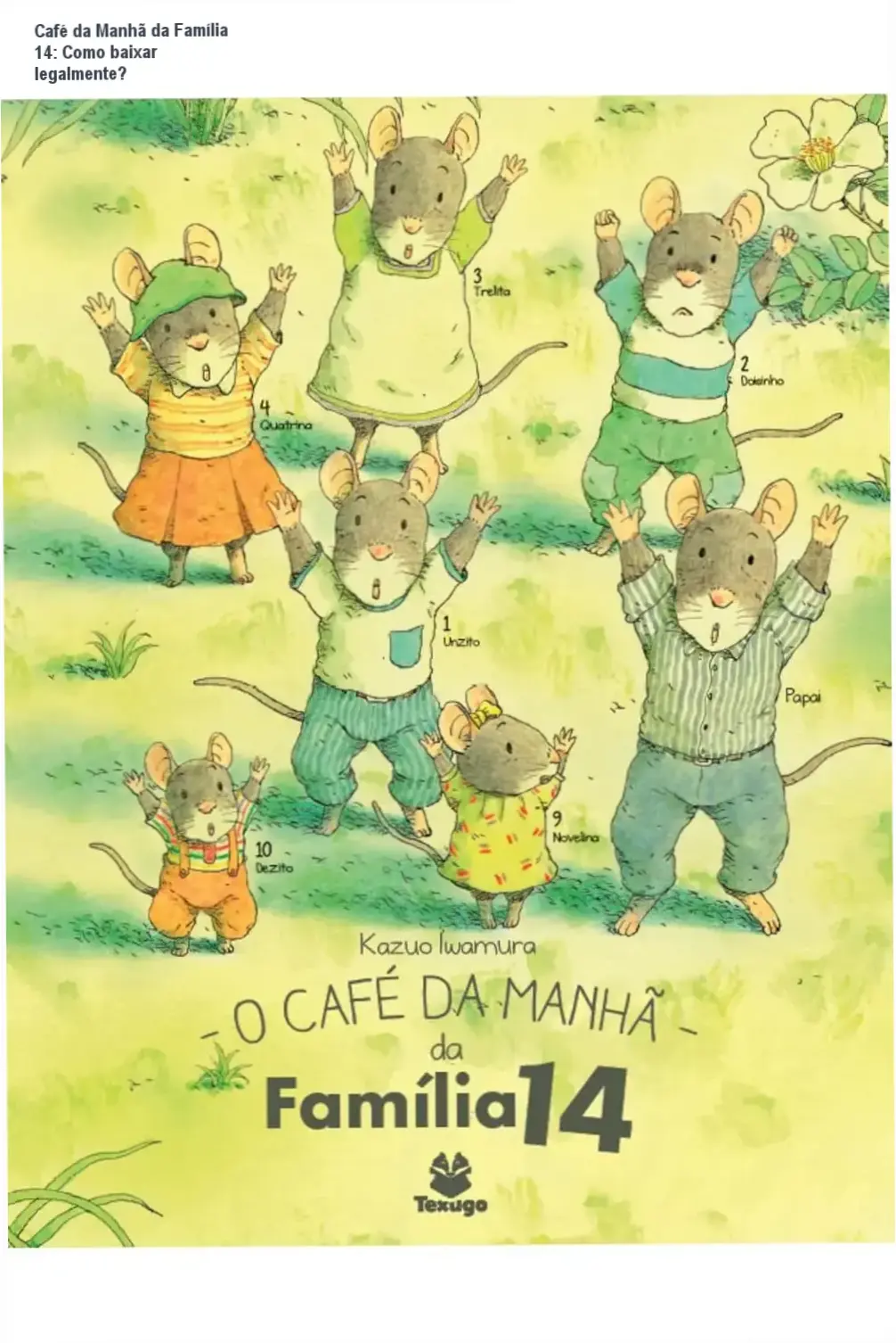 Capa do livro Café da Manhã da Família 14 mostrando os ratinhos preparando o café da manhã no bosque