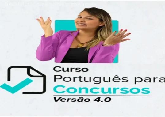 Carol Mendonça apresentando o curso Português para Concursos 4.0, foco em interpretação de texto e gramática para provas