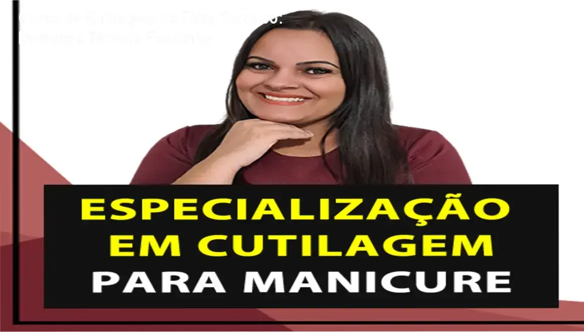 Tela do curso de cutilagem da Faby Cardoso mostrando técnicas de corte bordado e esmaltação