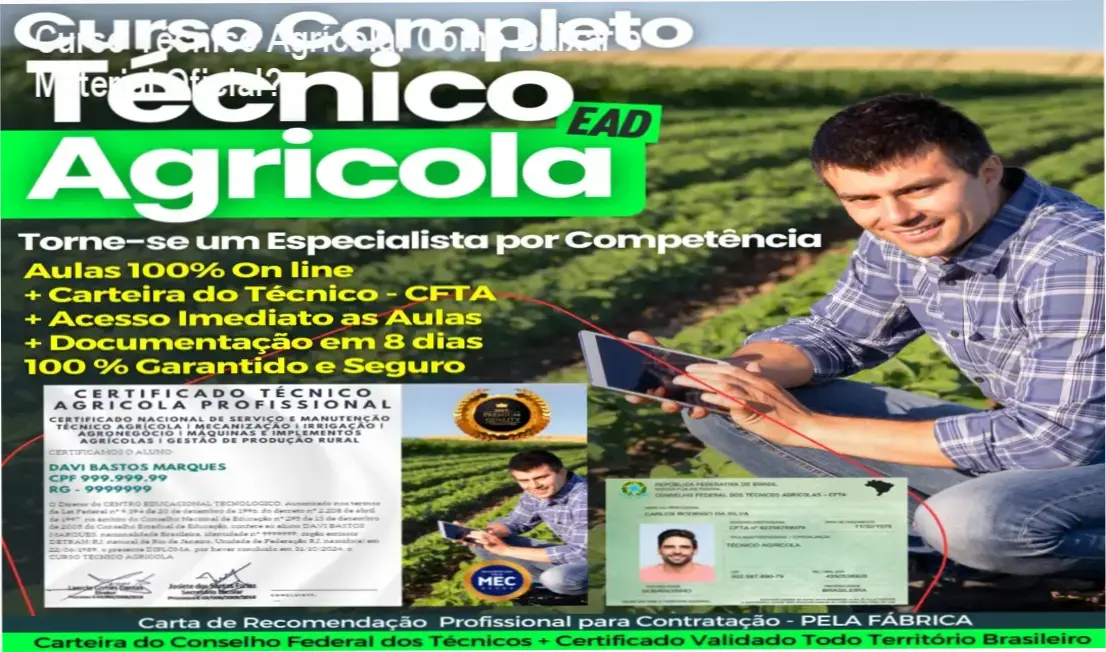 Captura de tela mostrando a página de download oficial do Curso Técnico Agrícola por Competência
