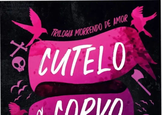 Capa do livro Cutelo e Corvo com design ousado em preto e vermelho, tema dark romance