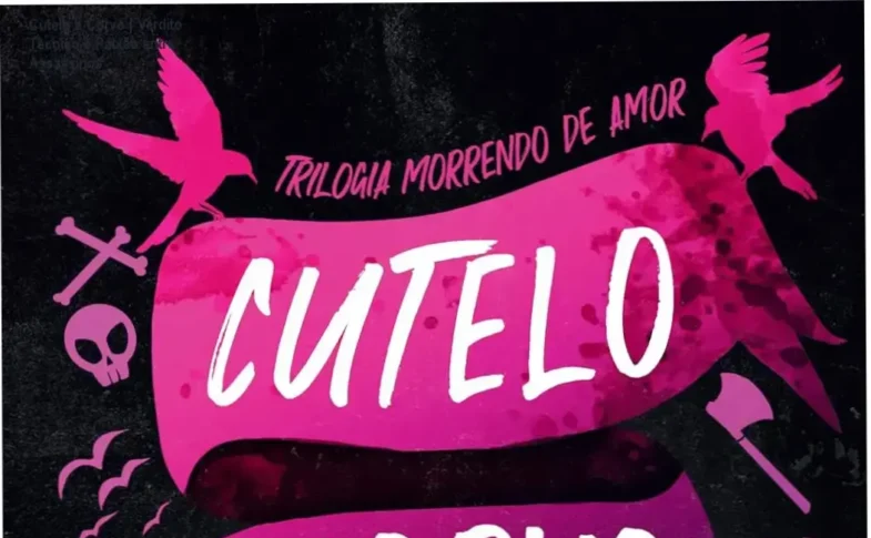 Capa do livro Cutelo e Corvo com design ousado em preto e vermelho, tema dark romance