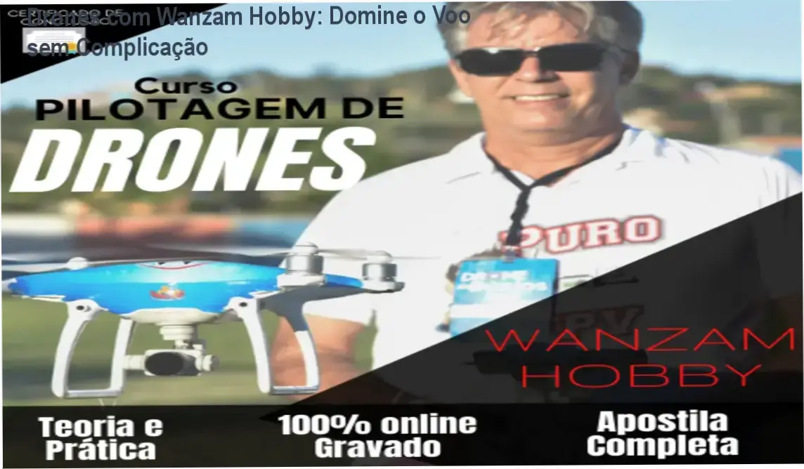 Interface do curso online Drones com Wanzam Hobby mostrando módulos de teoria e prática
