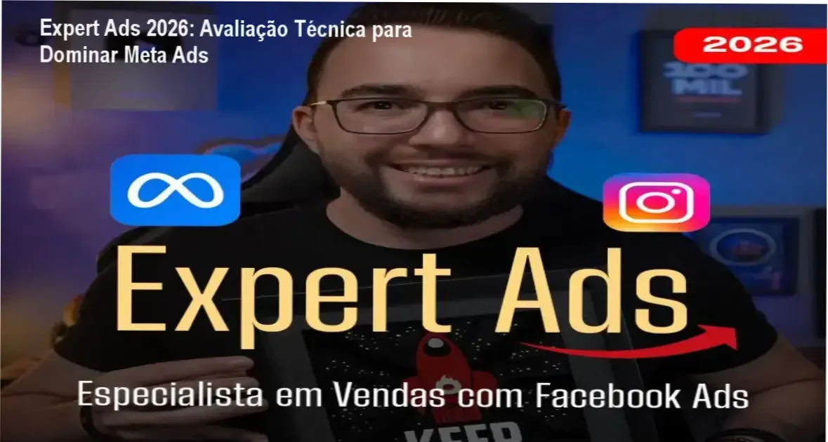 Capa do ebook Expert Ads 2026 mostrando estratégias de anúncios no Facebook e Instagram para negócios locais