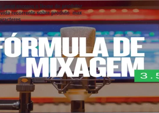 Fórmula de Mixagem FM3.9 em telas de computador com legendas técnicas de áudio