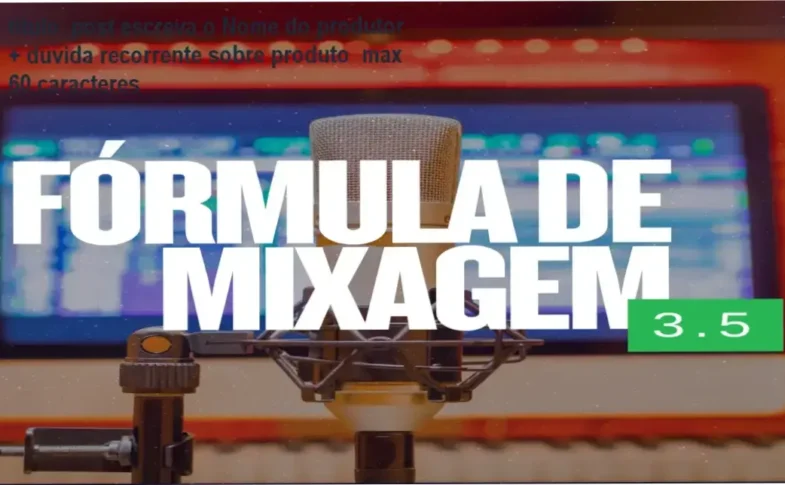 Fórmula de Mixagem FM3.9 em telas de computador com legendas técnicas de áudio