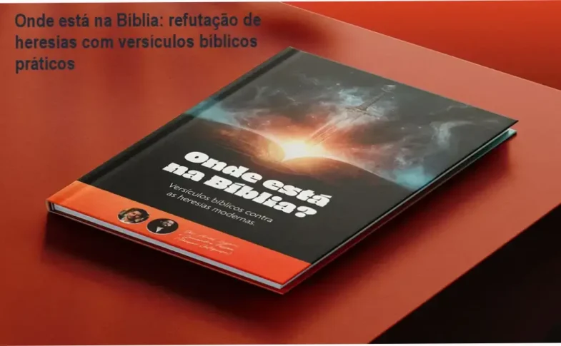 Capa do eBook com título 'Onde está na Bíblia: Versículos contra heresias modernas' e descrição de benefícios
