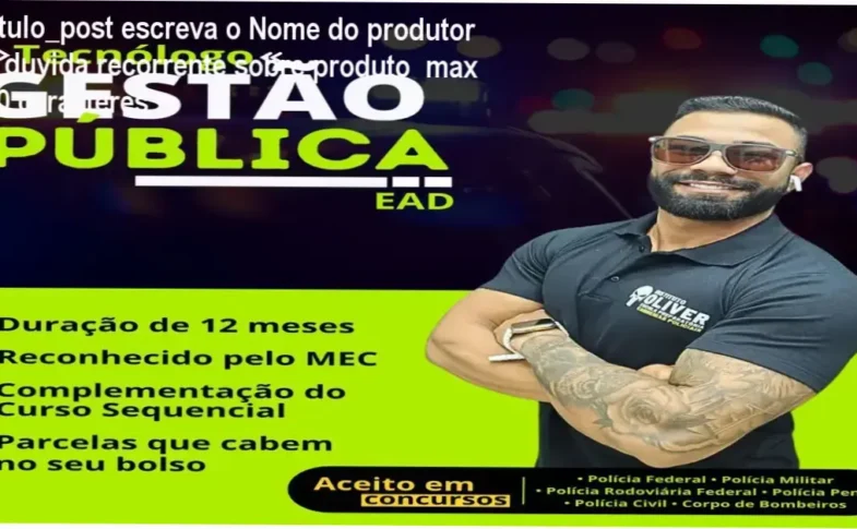Tela com informações sobre o curso Tecnólogo em Gestão Pública do Instituto Óliver, destacando benefícios como acesso online, duração de 12 meses e validação para concursos públicos.