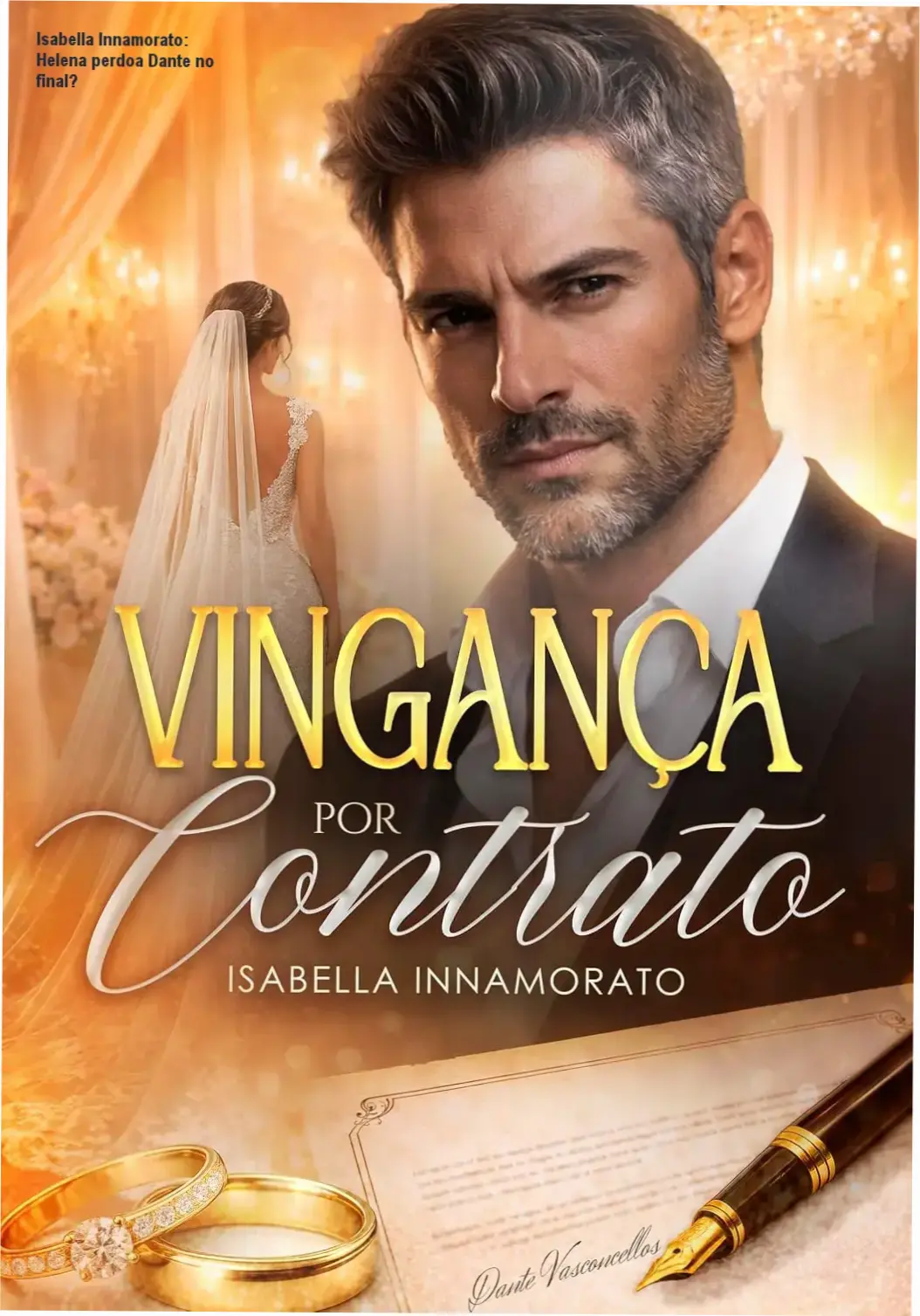 Capa do eBook Vingança por Contrato de Isabella Innamorato com Helena e Dante no altar