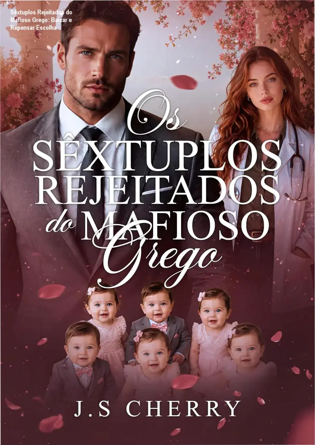 Capa do livro Os Sêxtuplos Rejeitados do Mafioso Grego com destaque para os trẽos gregos e te~ma