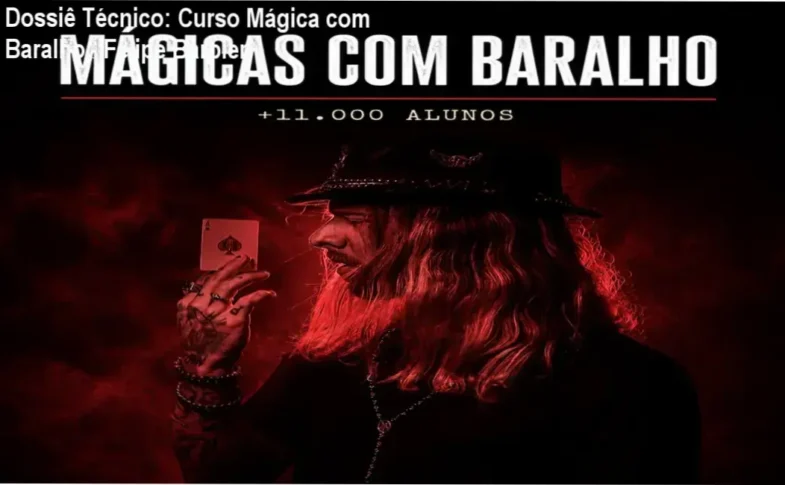 Capa do curso online de cartomagia de Felipe Barbieri mostrando baralho e objetos de ilusionismo