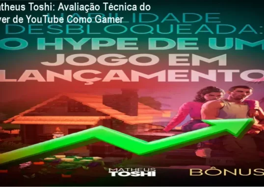 Matheus Toshi apresentando seu curso Viver de YouTube Como Gamer, destacando estratégias de crescimento no YouTube