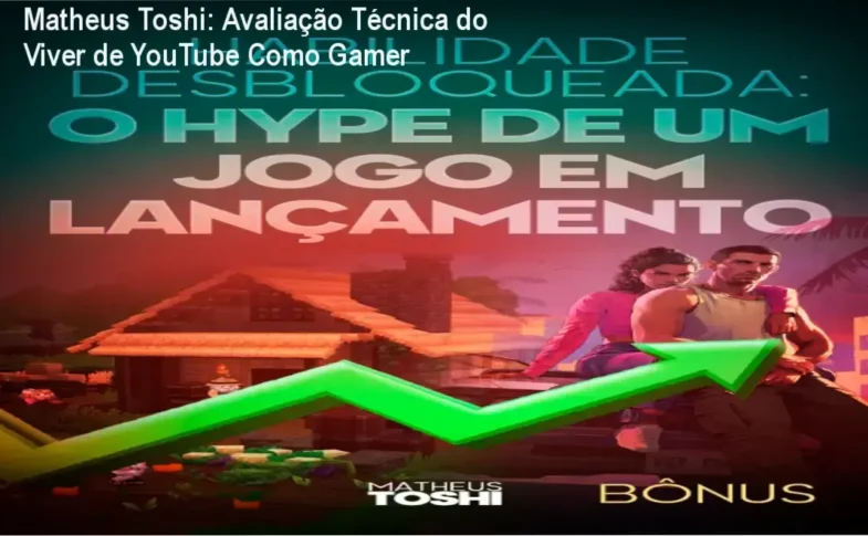 Matheus Toshi apresentando seu curso Viver de YouTube Como Gamer, destacando estratégias de crescimento no YouTube