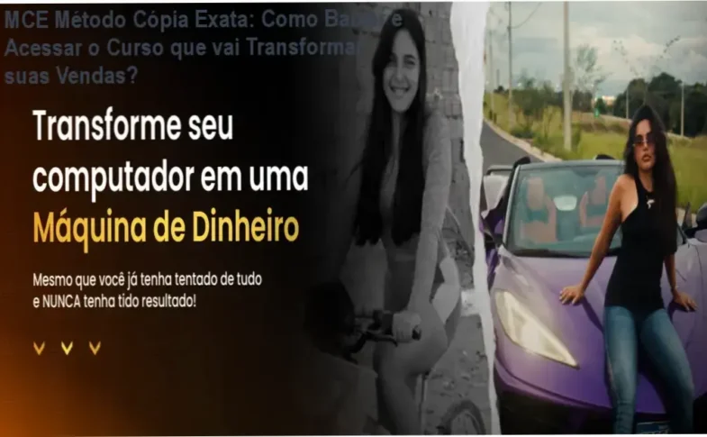Acesso oficial ao MCE Método Cópia Exata via aplicativo com área de membros e conteúdos digitais sobre vendas online.