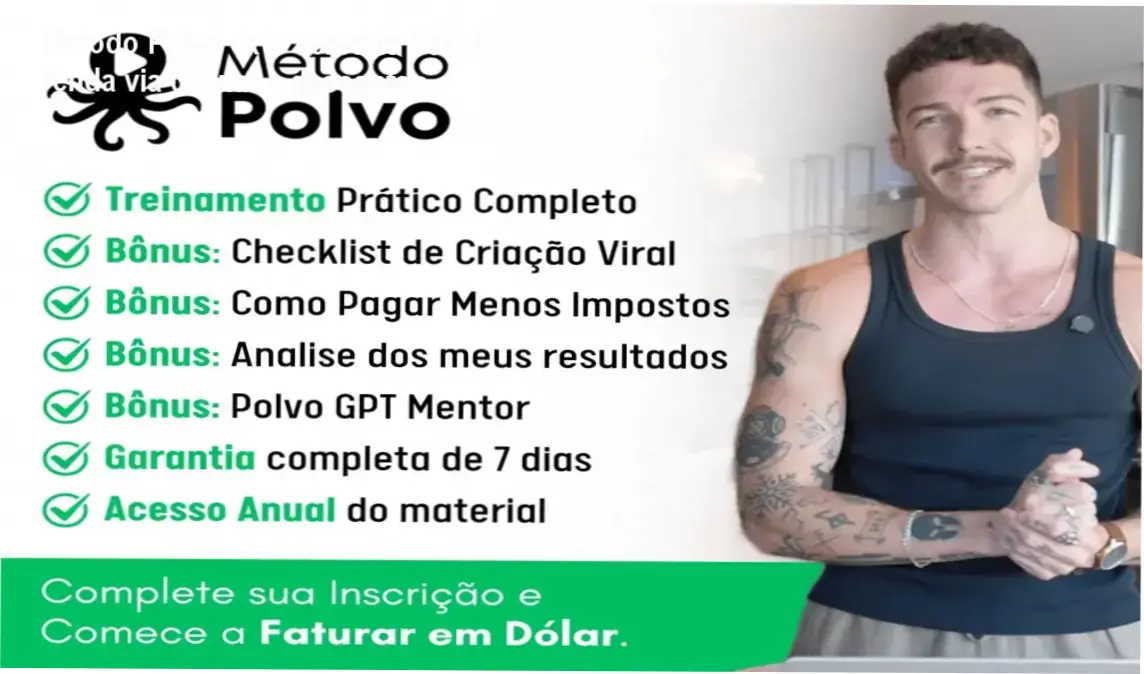 Imagem promocional do Método Polvo 4x1 destacando oferta e cupom de desconto