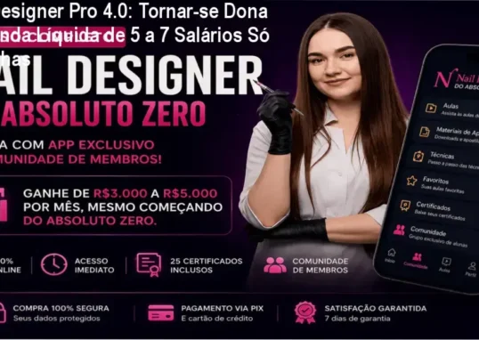 Formação completa de nail designer com certificados, técnicas de fibra de vidro e community support para empreendedoras do setor de unhas